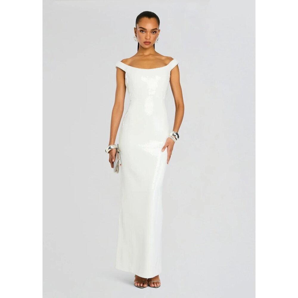 retrofete Jazmina Off Shoulder Sequin Dress White Womens Size XS
